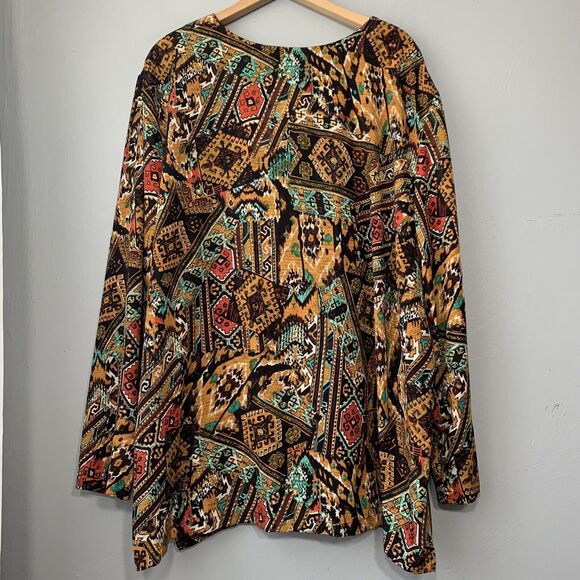 Vintage Womens Plus Size 3XL Blouse Bohemian Aztec Earthy Artsy Tribal Ethnic - Picture 1 of 8